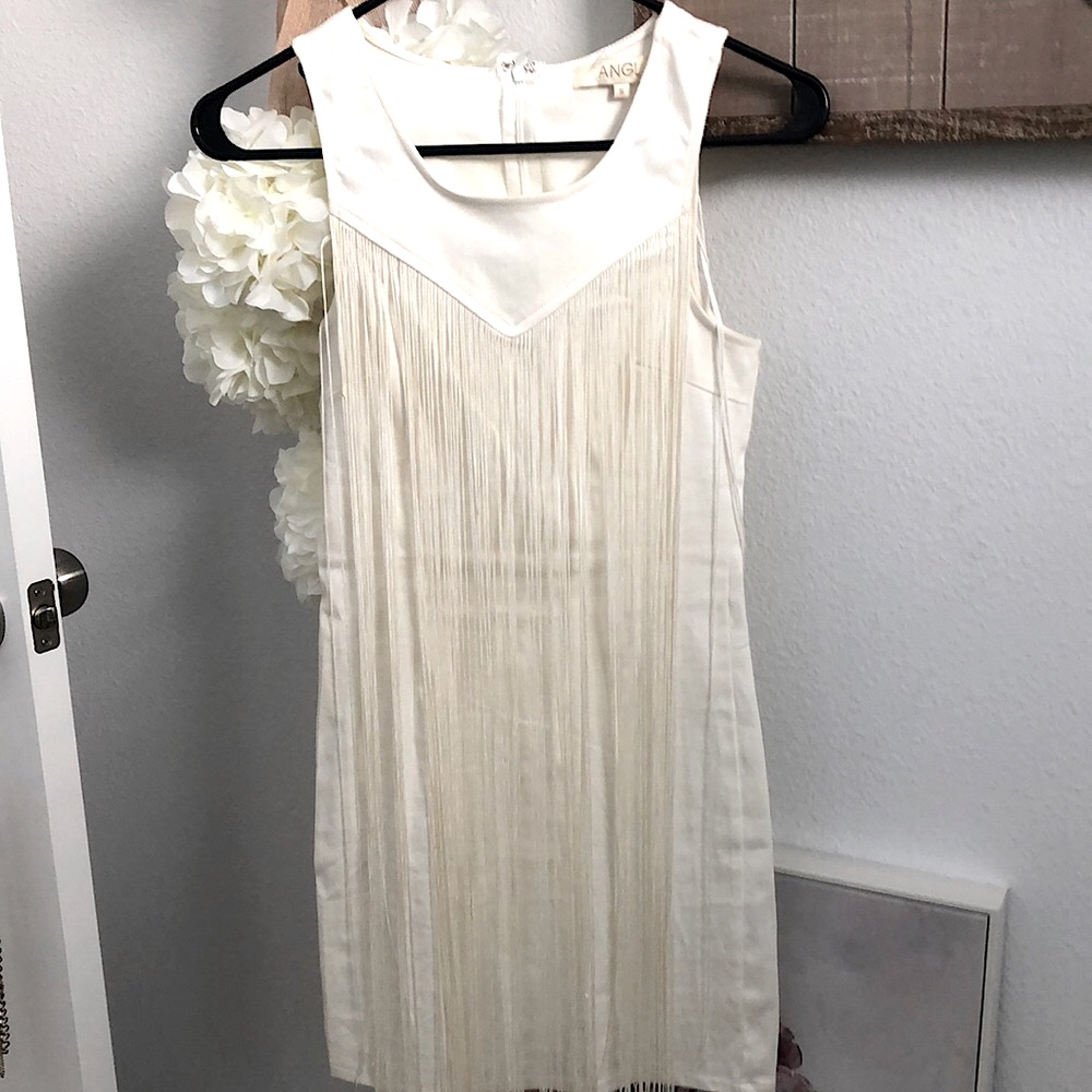 Unique Off White Fitted Dress With Tassels By Angl. Sz Small